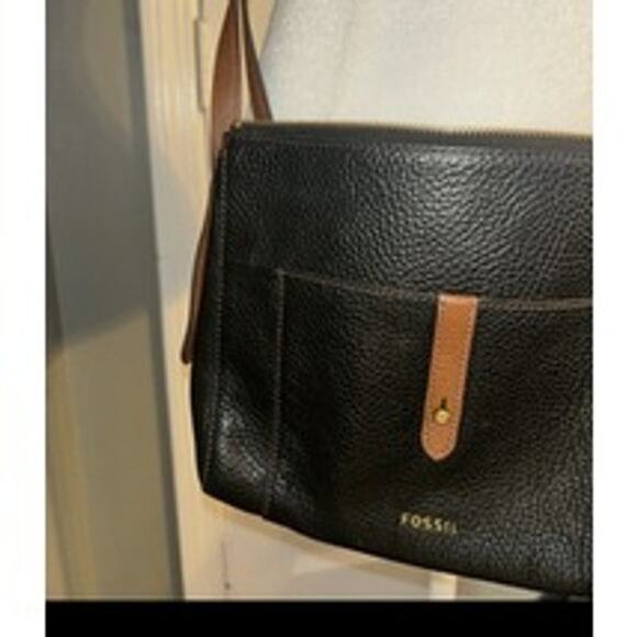 Vtg Fossil Crossbody Black Pebbled Leather Adjustable Strap Y2K Purse Bag - Picture 4 of 6